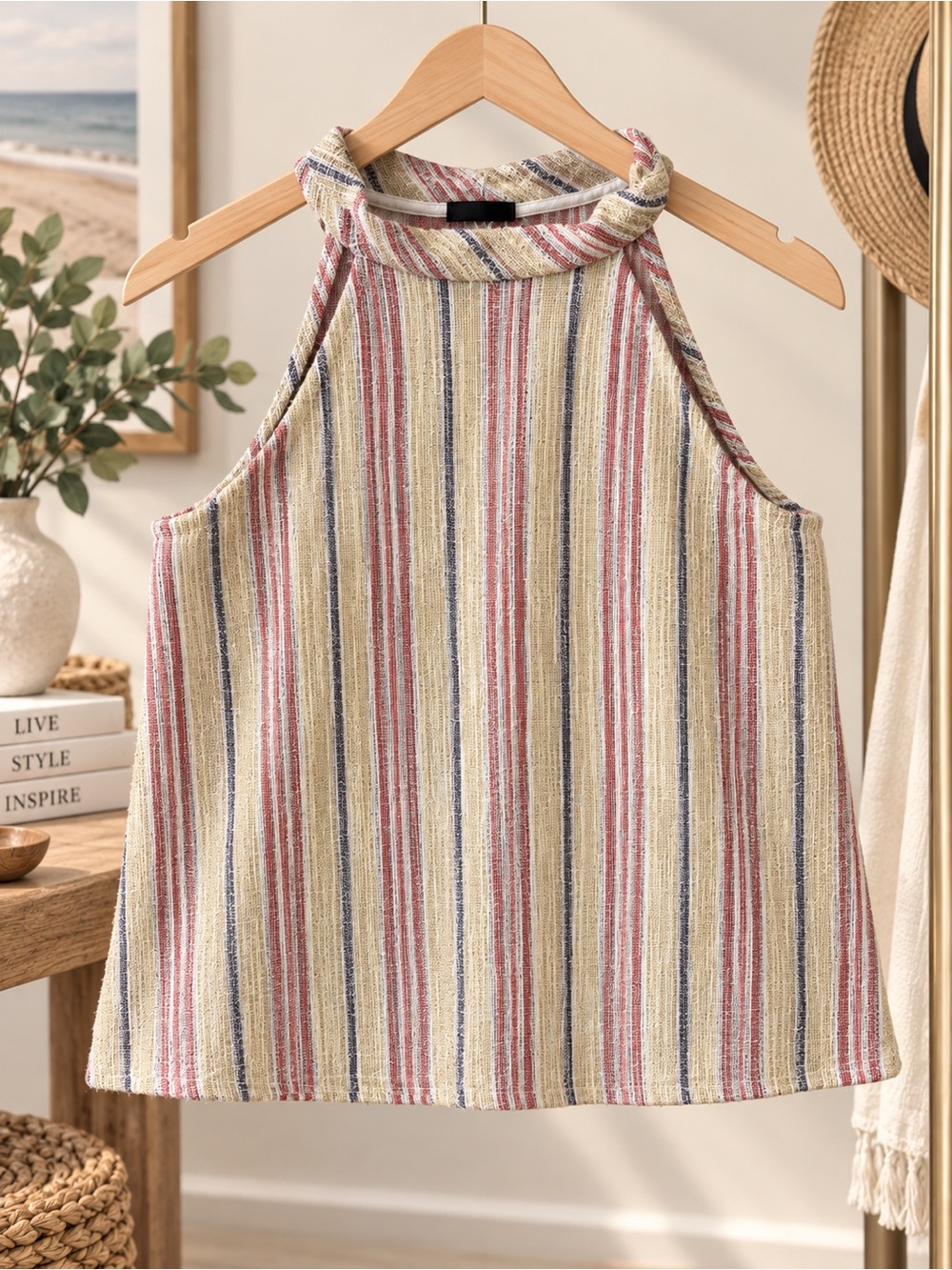 W5 Striped Halter Tank Top in Yellow, Pink & Blue